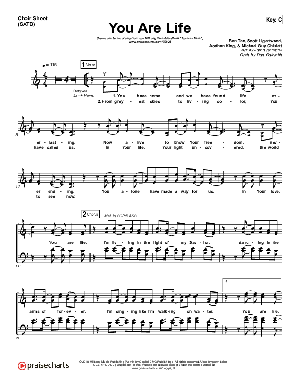 You Are Life Choir Sheet (SATB) (Hillsong Worship)