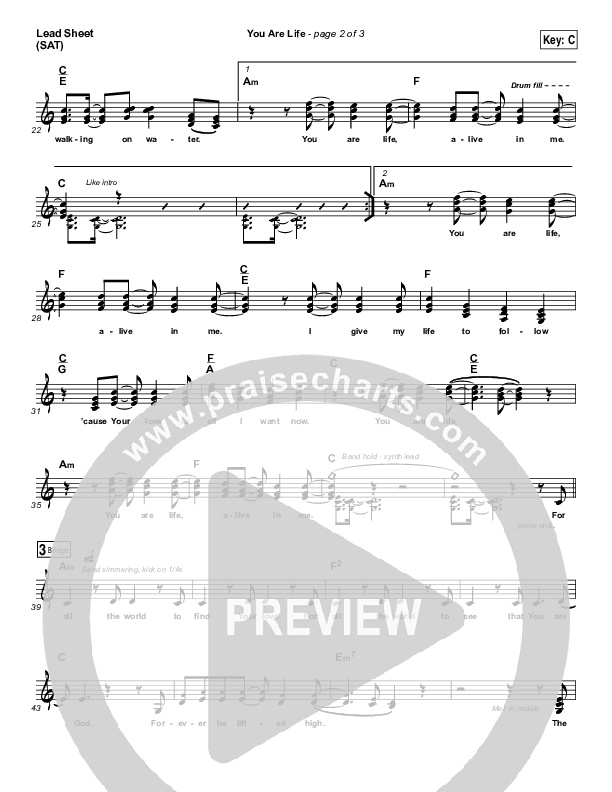 You Are Life Lead Sheet (SAT) (Hillsong Worship)