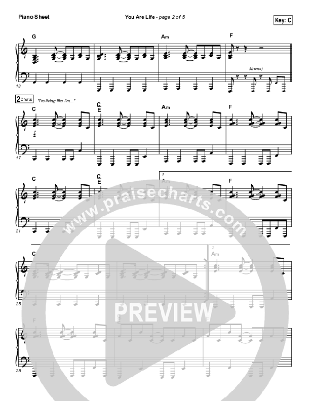 You Are Life Piano Sheet (Hillsong Worship)