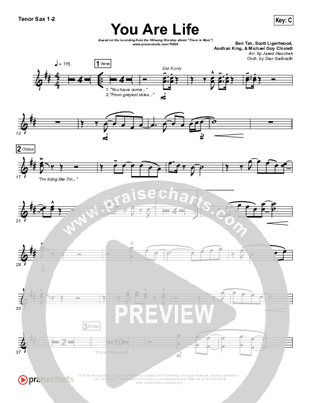 You Are Life Tenor Sax 1/2 (Hillsong Worship)