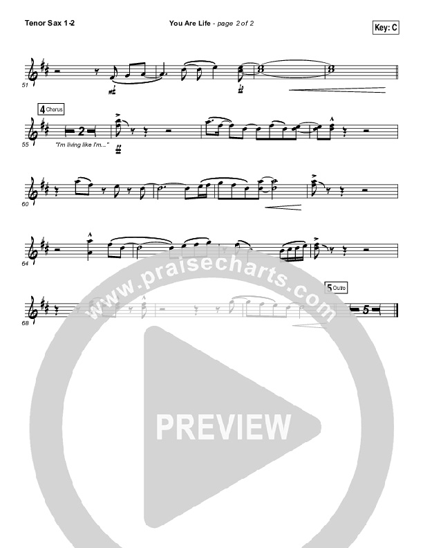 You Are Life Tenor Sax 1/2 (Hillsong Worship)