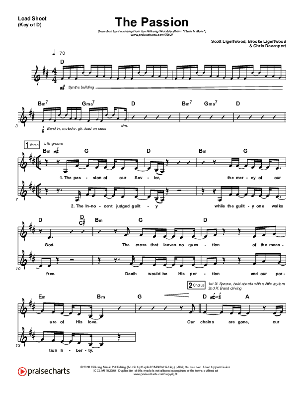 The Passion Lead Sheet (Melody) (Hillsong Worship)