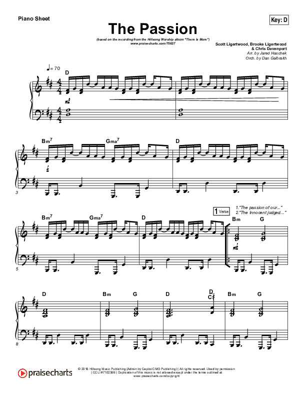 The Passion Piano Sheet (Hillsong Worship)
