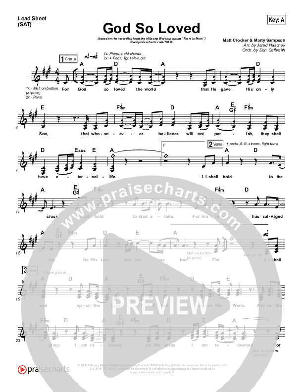 God So Loved Lead Sheet (SAT) (Hillsong Worship)