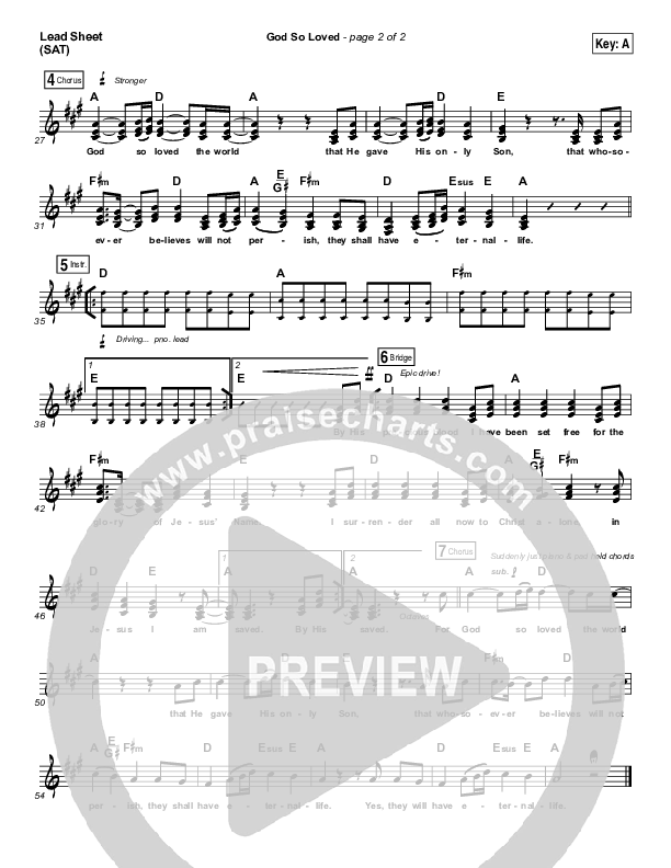 God So Loved Lead Sheet (SAT) (Hillsong Worship)