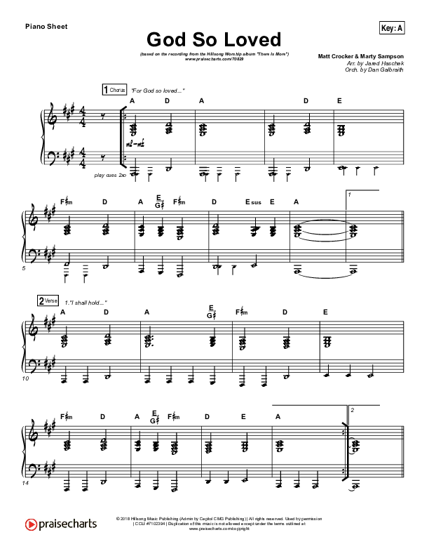 God So Loved Piano Sheet (Hillsong Worship)