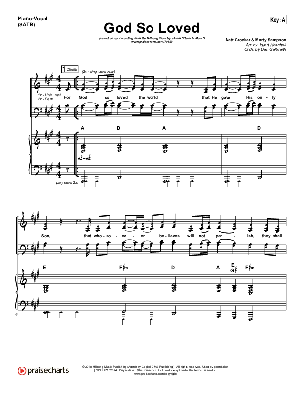 God So Loved Piano/Vocal (SATB) (Hillsong Worship)