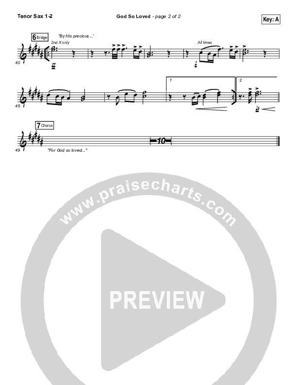 God So Loved Tenor Sax 1/2 (Hillsong Worship)