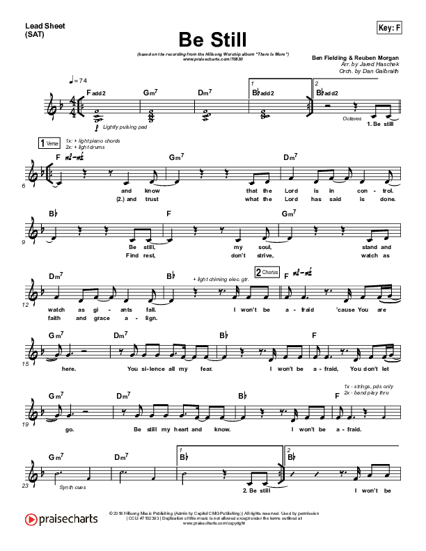 Be Still Lead Sheet (SAT) (Hillsong Worship)