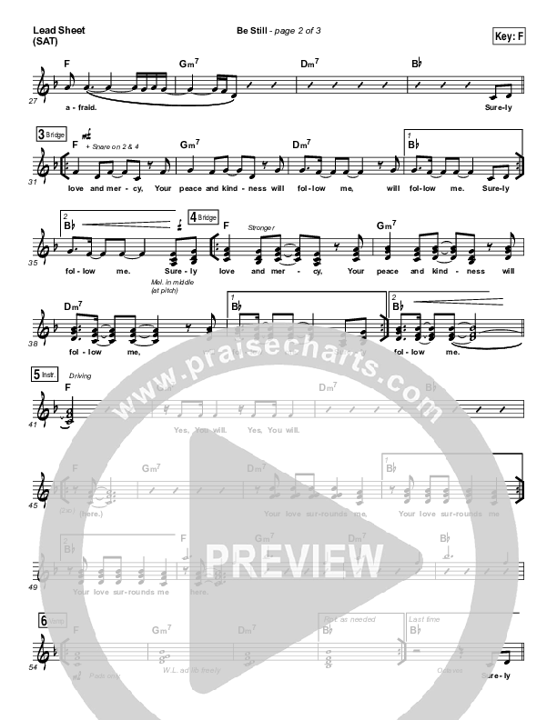 Be Still Lead Sheet (SAT) (Hillsong Worship)