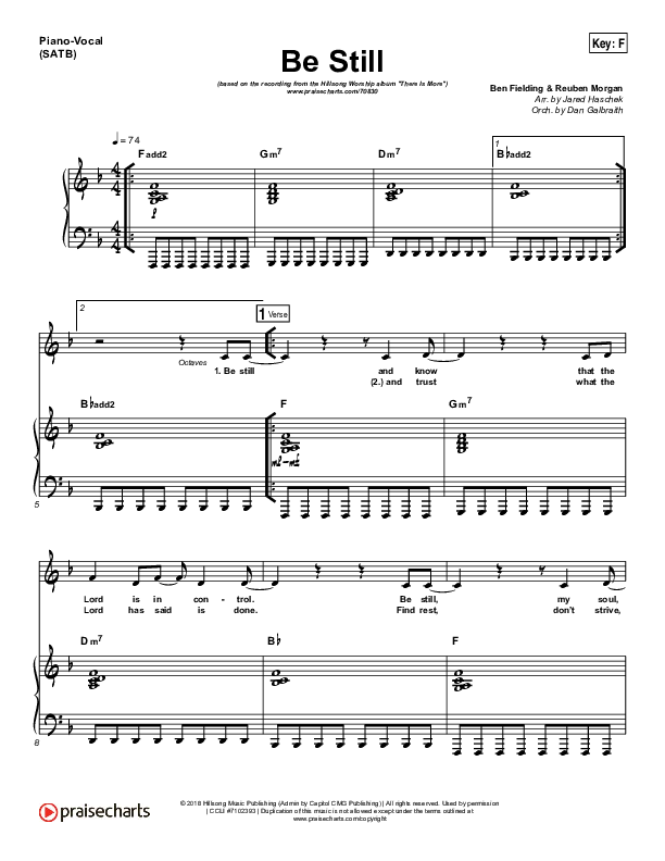 Be Still Piano/Vocal Pack (Hillsong Worship)