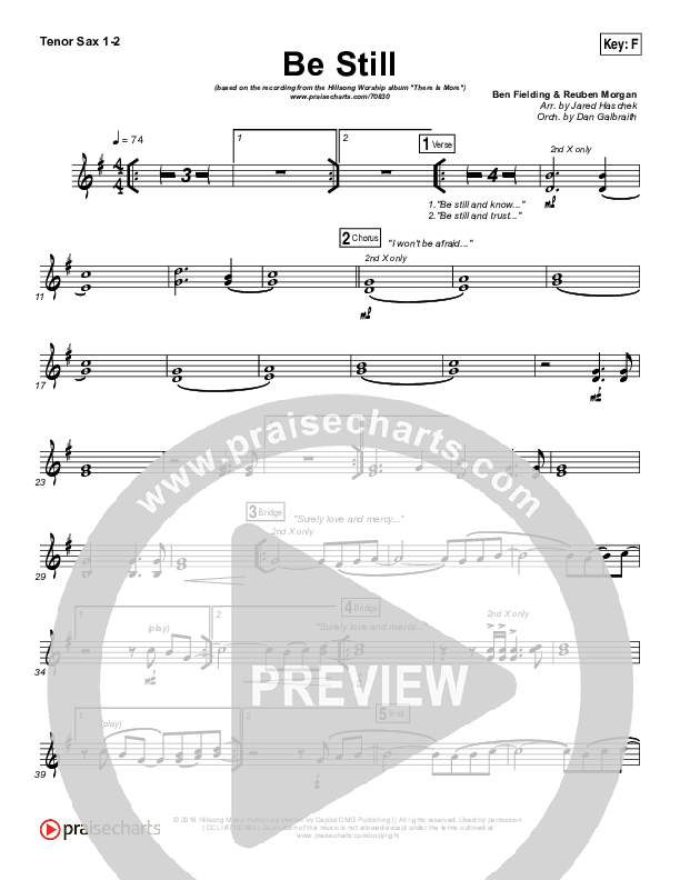 Be Still Tenor Sax 1/2 (Hillsong Worship)