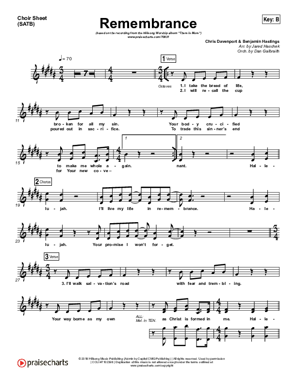 Remembrance Choir Sheet (SATB) (Hillsong Worship)
