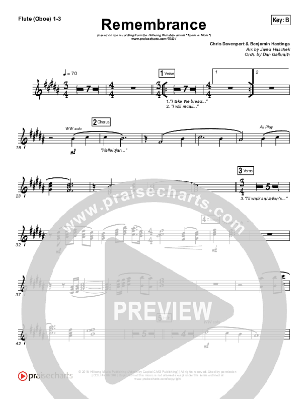 Remembrance Flute/Oboe 1/2/3 (Hillsong Worship)