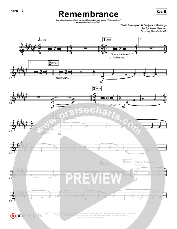 Remembrance French Horn 1/2 (Hillsong Worship)