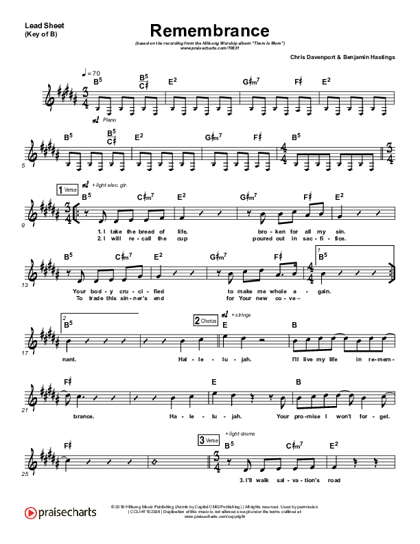 Remembrance Lead Sheet (Melody) (Hillsong Worship)