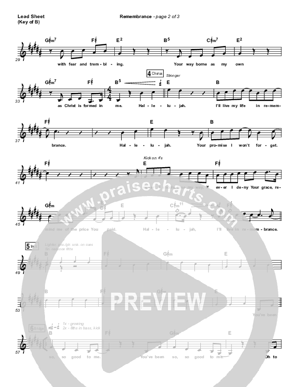 Remembrance Lead Sheet (Melody) (Hillsong Worship)