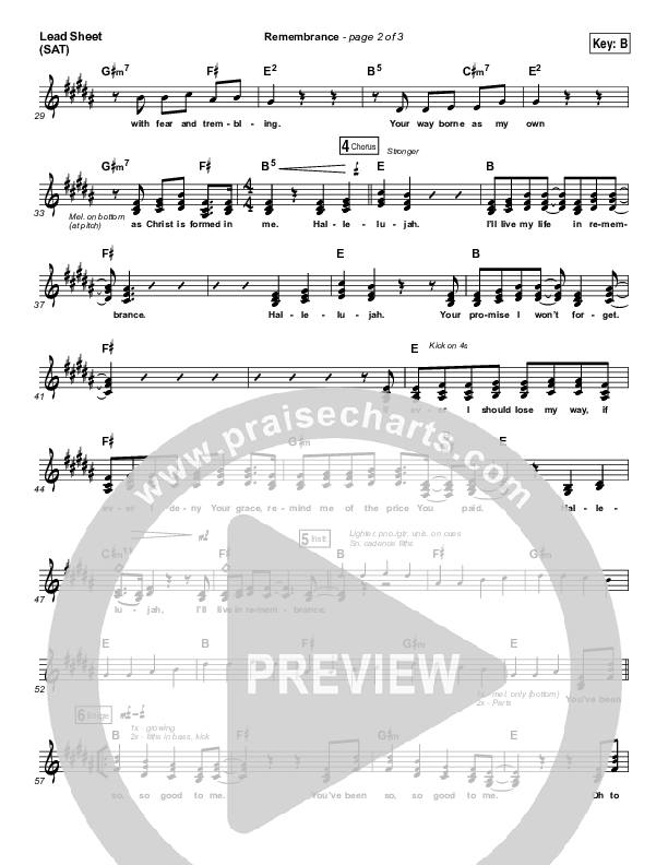 Remembrance Lead Sheet (SAT) (Hillsong Worship)