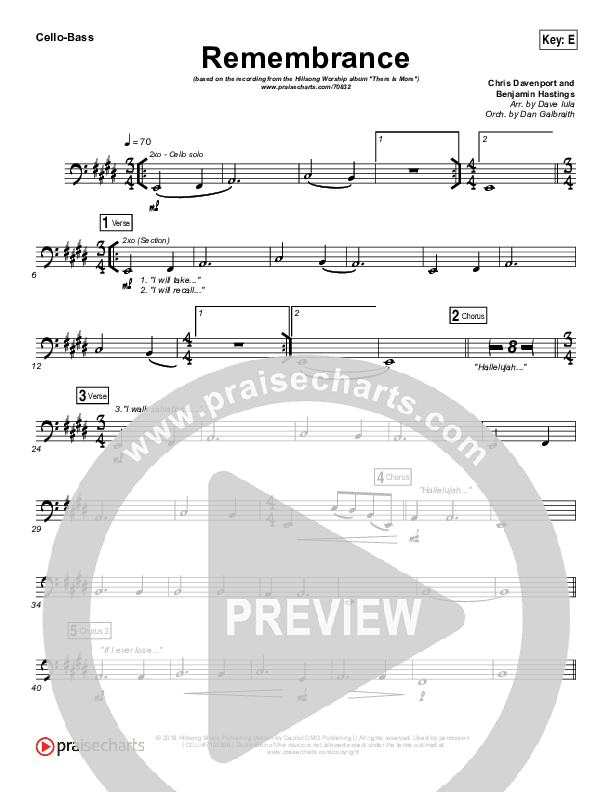 Remembrance (Live Acoustic) Cello/Bass (Hillsong Worship)