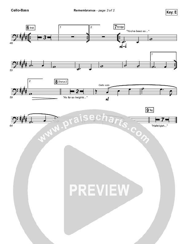 Remembrance (Live Acoustic) Cello/Bass (Hillsong Worship)