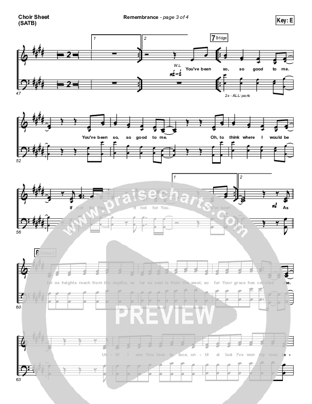 Remembrance (Live Acoustic) Choir Sheet (SATB) (Hillsong Worship)