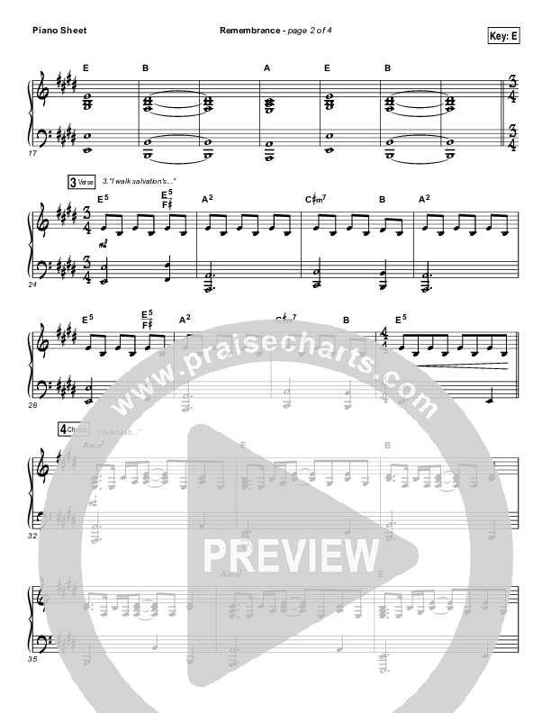 Remembrance (Live Acoustic) Piano Sheet (Hillsong Worship)