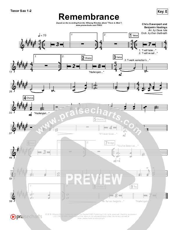 Remembrance (Live Acoustic) Tenor Sax 1/2 (Hillsong Worship)