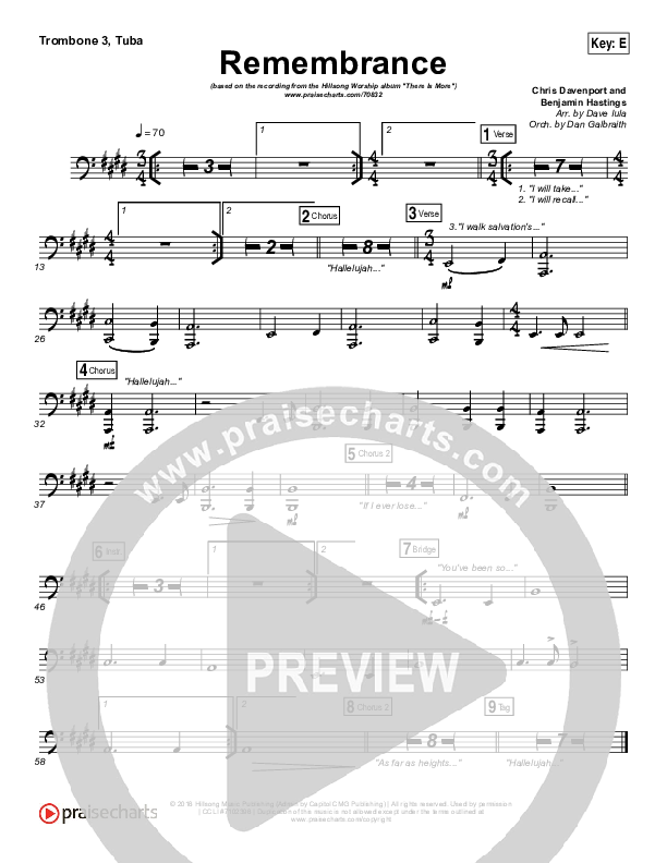 Remembrance (Live Acoustic) Trombone 3/Tuba (Hillsong Worship)
