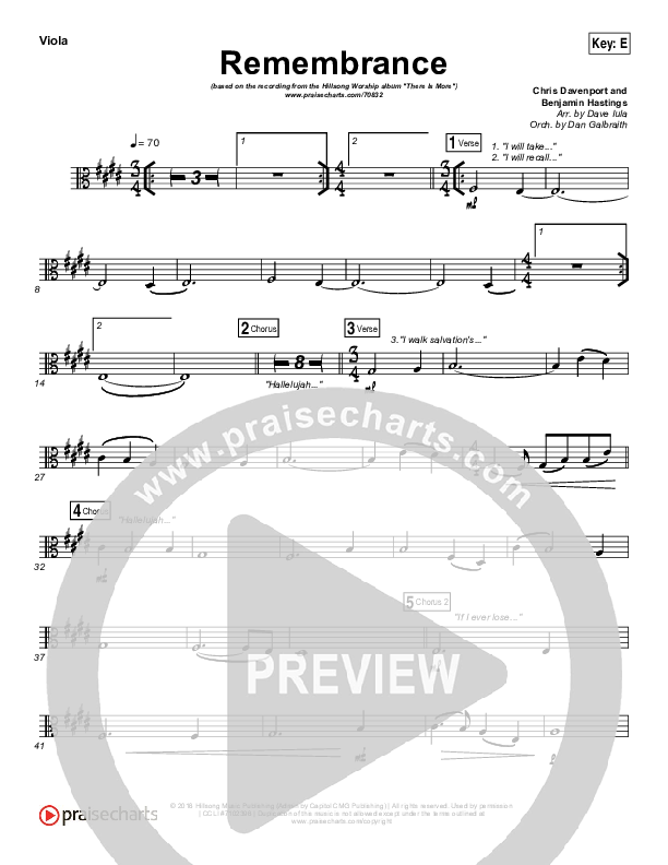 Remembrance (Live Acoustic) Viola (Hillsong Worship)