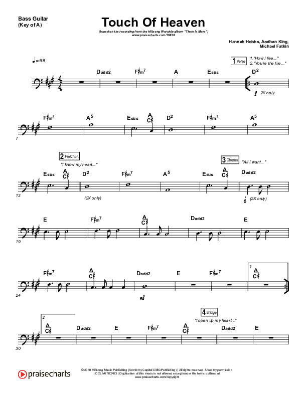Touch Of Heaven Bass Guitar (Hillsong Worship)