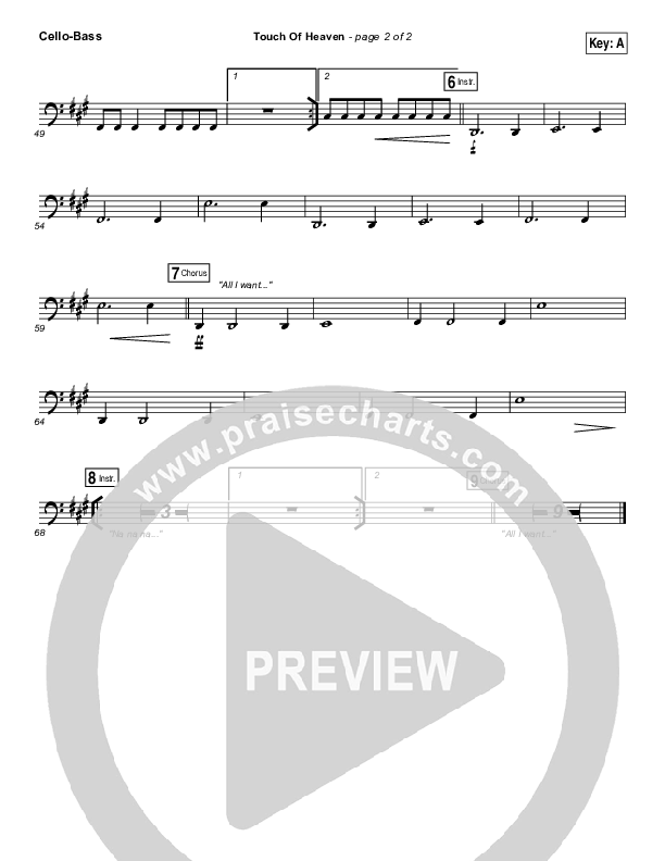 Touch Of Heaven Cello/Bass (Hillsong Worship)