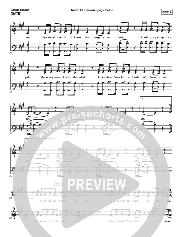 Touch Of Heaven Choir Sheet (SATB) (Hillsong Worship)