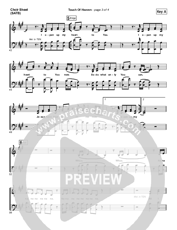 Touch Of Heaven Choir Sheet (SATB) (Hillsong Worship)