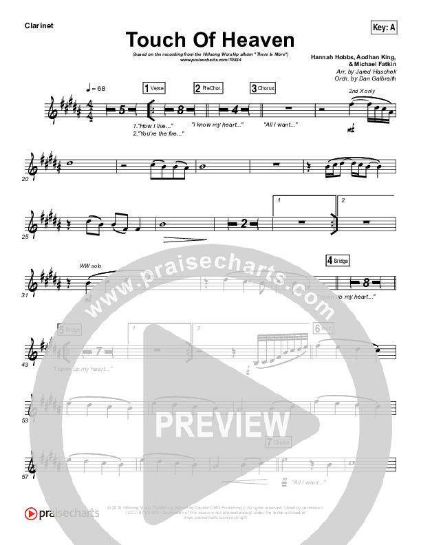 Touch Of Heaven Clarinet (Hillsong Worship)