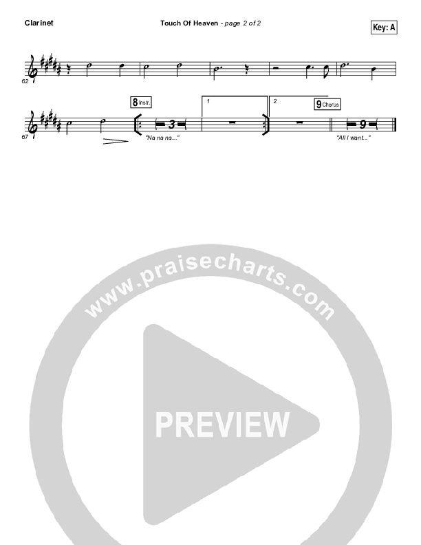 Touch Of Heaven Clarinet (Hillsong Worship)