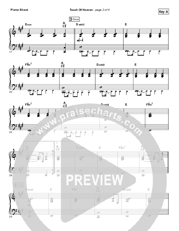 Touch Of Heaven Piano Sheet (Hillsong Worship)