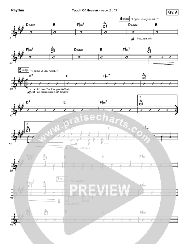 Touch Of Heaven Rhythm Chart (Hillsong Worship)