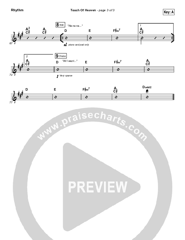 Touch Of Heaven Rhythm Chart (Hillsong Worship)