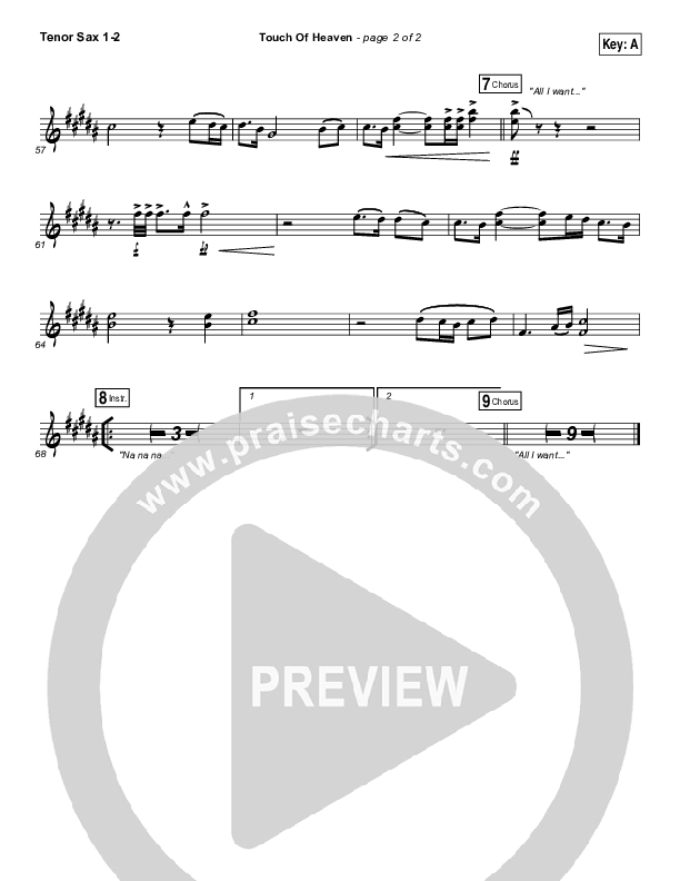 Touch Of Heaven Tenor Sax 1/2 (Hillsong Worship)