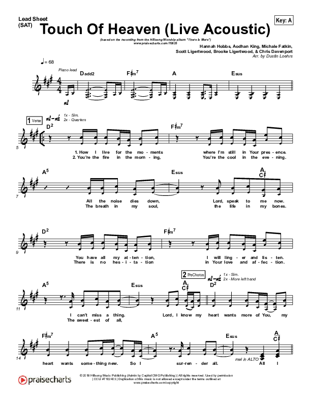 Touch Of Heaven Live Acoustic Lead (SAT) (Hillsong Worship)