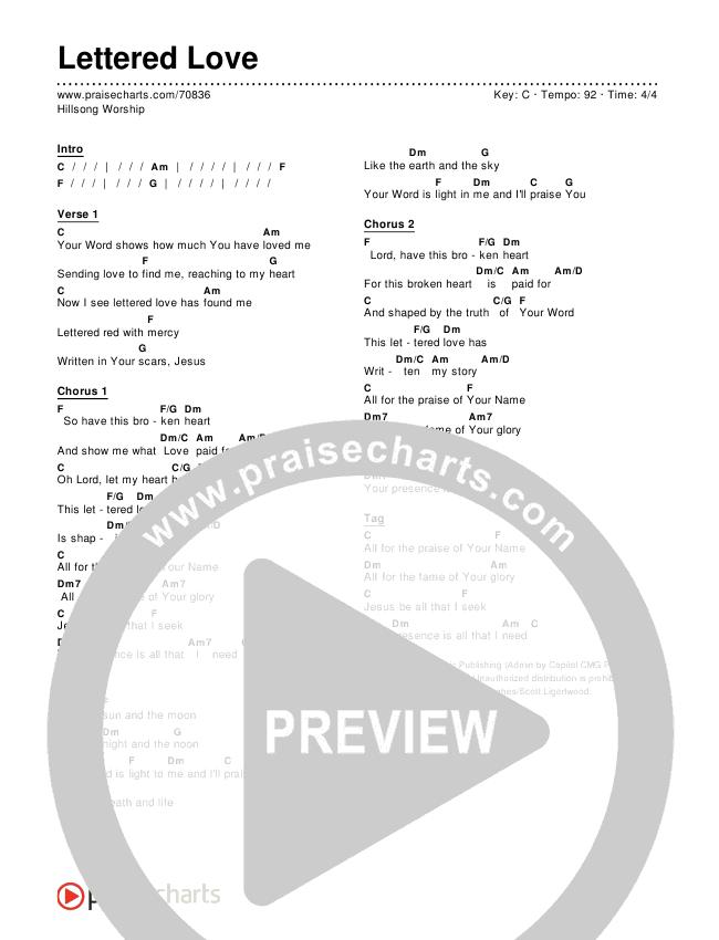 Lettered Love Chords PDF (Hillsong Worship) PraiseCharts
