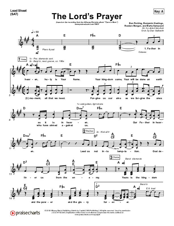 The Lord’s Prayer Lead Sheet (SAT) (Hillsong Worship)