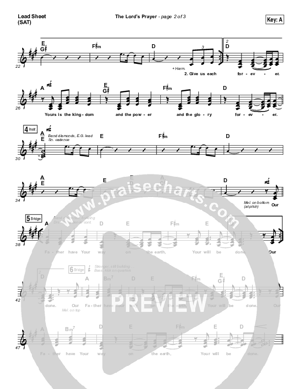 The Lord’s Prayer Lead Sheet (SAT) (Hillsong Worship)