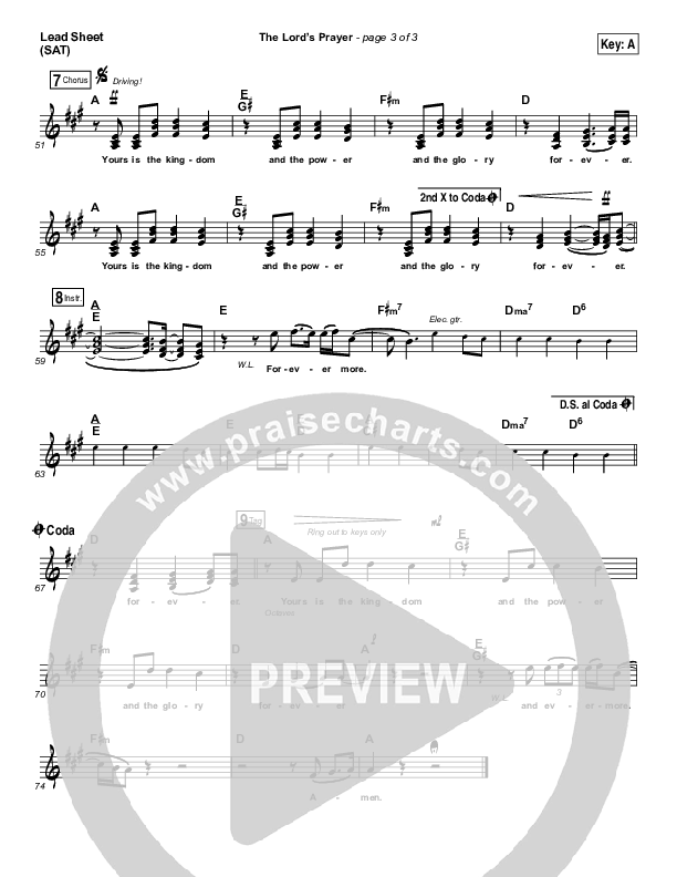 The Lord’s Prayer Lead Sheet (SAT) (Hillsong Worship)