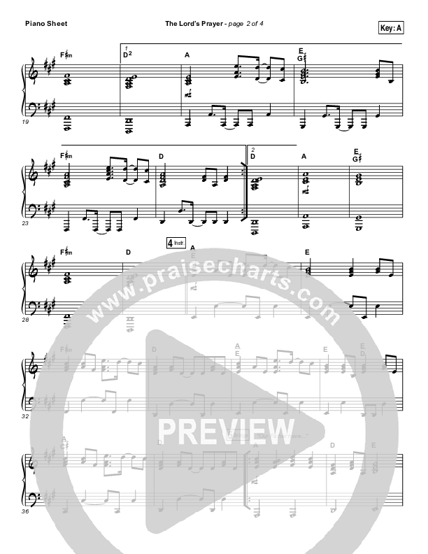 The Lord’s Prayer Piano Sheet (Hillsong Worship)