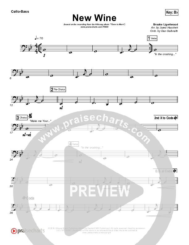 New Wine Cello/Bass (Hillsong Worship)