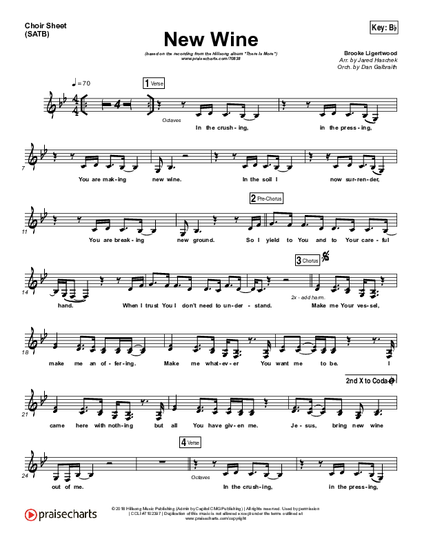 New Wine Choir Sheet (SATB) (Hillsong Worship)