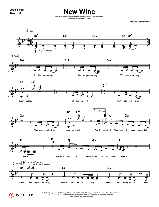 New Wine Lead Sheet (Melody) (Hillsong Worship)