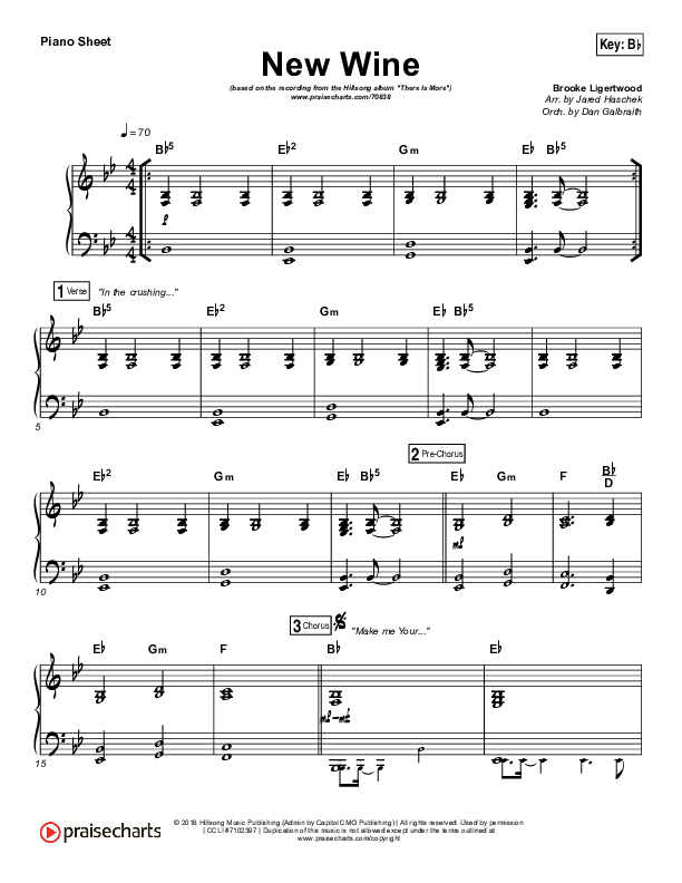 New Wine Piano Sheet (Hillsong Worship)