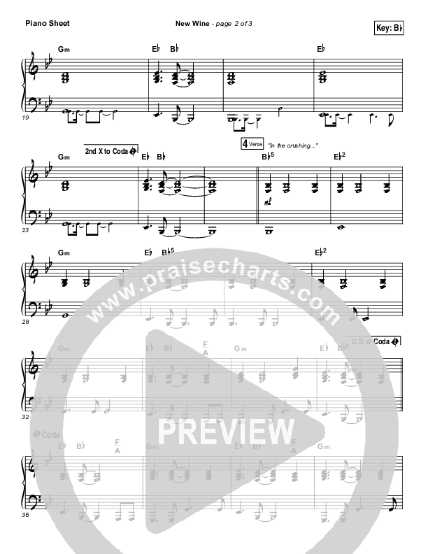 New Wine Piano Sheet (Hillsong Worship)